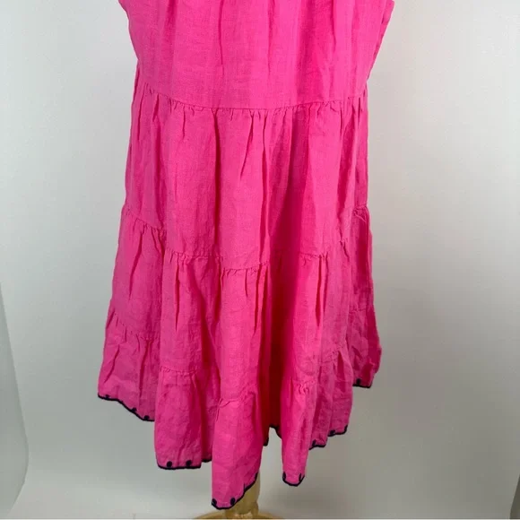 Navy Bleu Eloise Pink Embroidered Linen Flutter Sleeve Dress Size Large - Picture 13 of 14